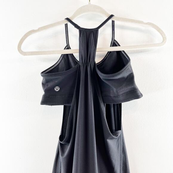 Lululemon No Limits Sleeveless Mesh Long Tank Top with Shelf Bra Black 4 - Picture 10 of 11